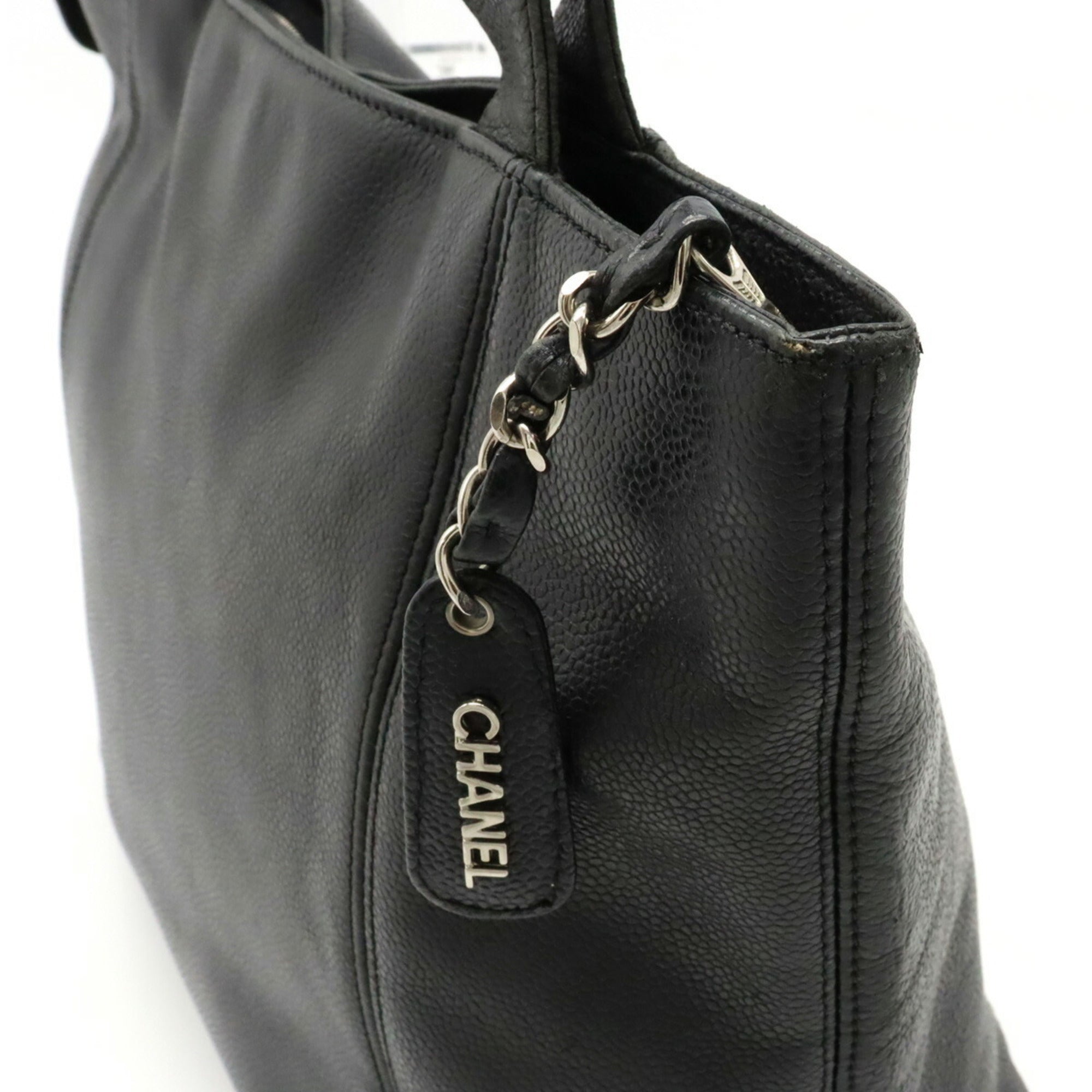 CHANEL here mark tote bag shoulder caviar skin black