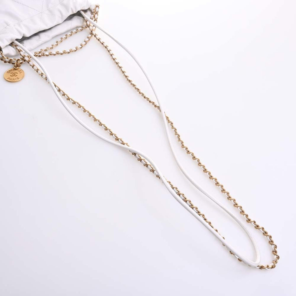 CHANEL Leather 22 Handbag Chain Shoulder Bag White Ladies