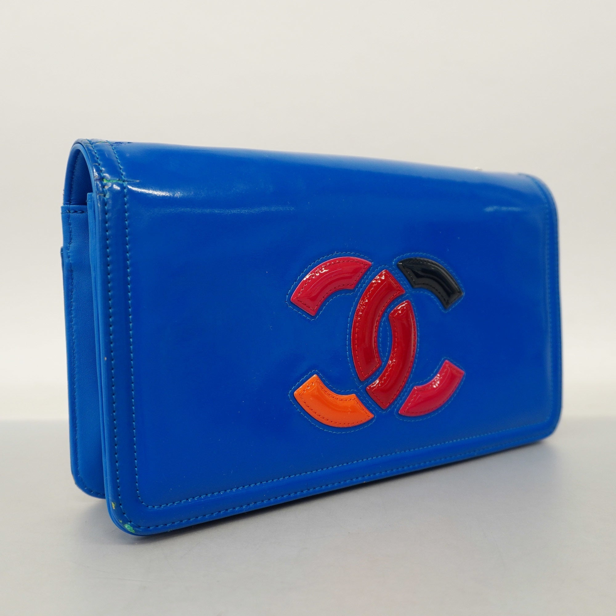 CHANEL  W Chain Women's Patent Leather Shoulder Bag Blue