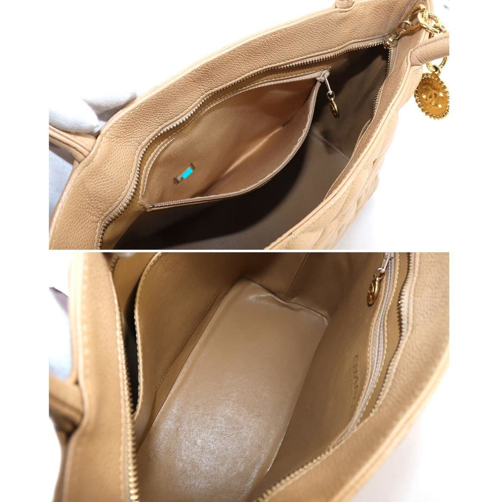 Chanel Reprint Tote Bag Caviar Skin Beige A01804 Gold Hardware Vintage Medallion