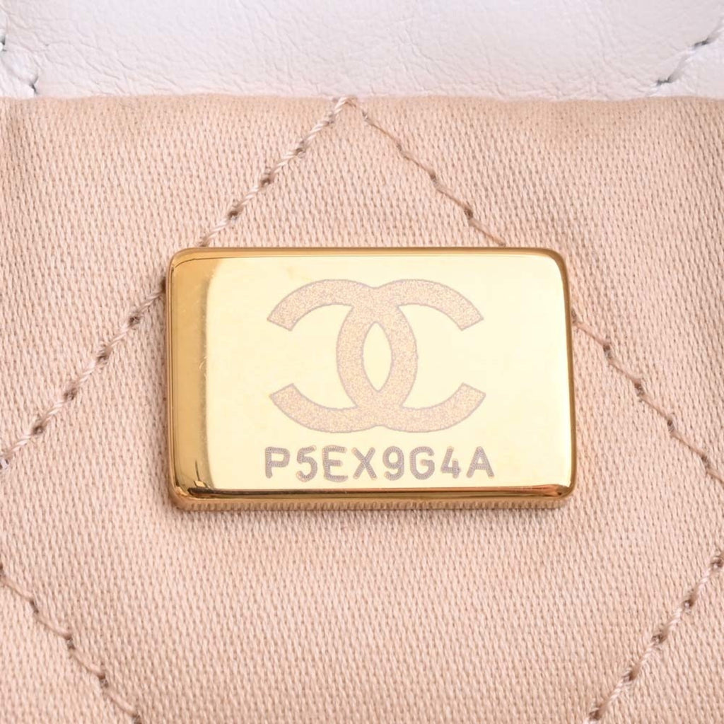 CHANEL Leather 22 Handbag Chain Shoulder Bag White Ladies