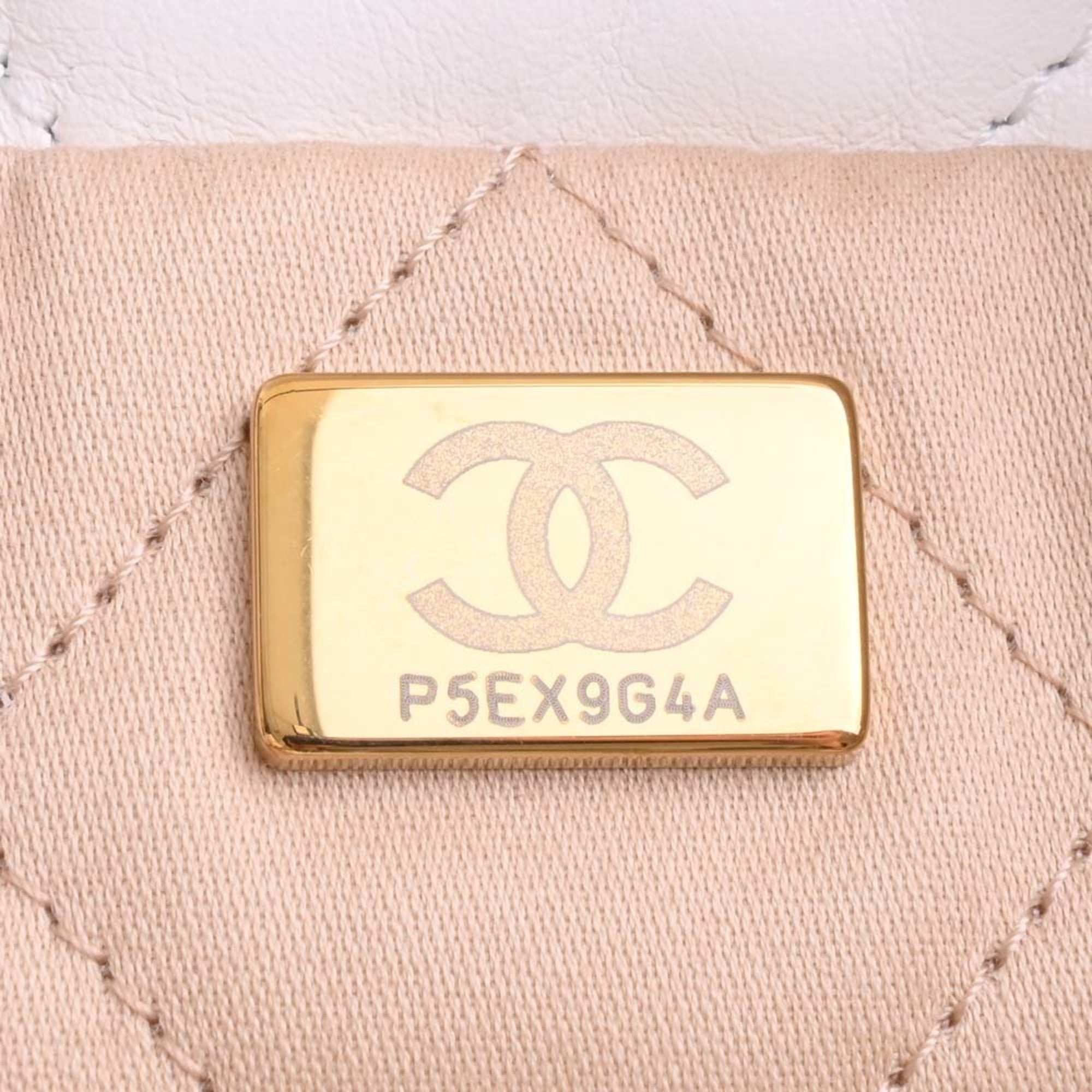 CHANEL Leather 22 Handbag Chain Shoulder Bag White Ladies