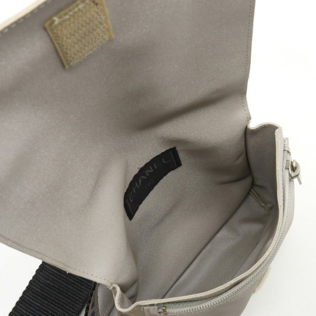 CHANEL Sports Line Waist Pouch Bag Body Hip Nylon Canvas Gray White