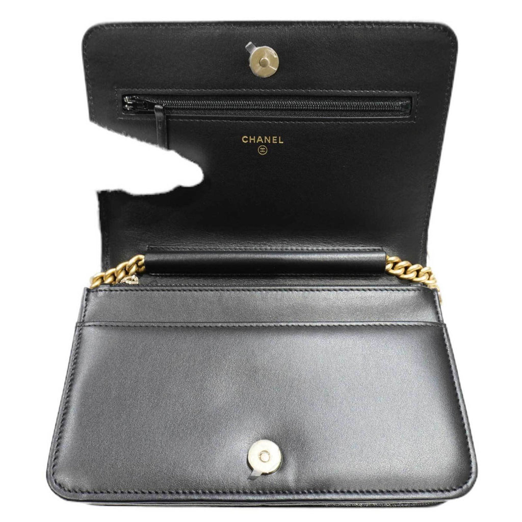 CHANEL [] 19 Chain Shoulder Bag Black/G Metal Fittings Caviar Skin Women's Men's