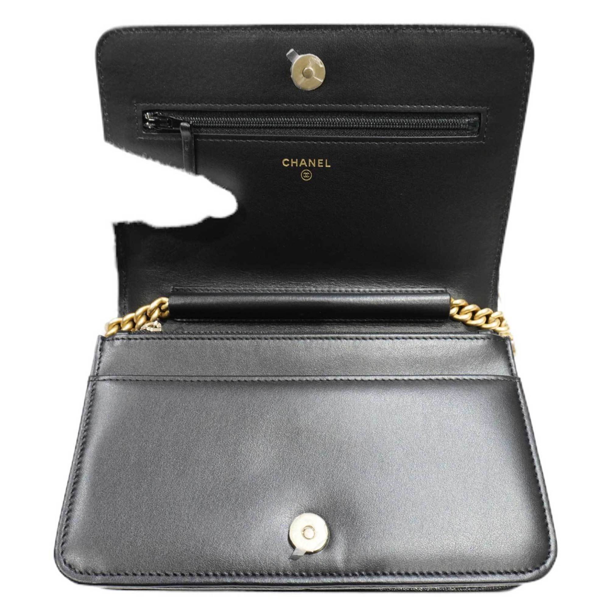 CHANEL [] 19 Chain Shoulder Bag Black/G Metal Fittings Caviar Skin Women's Men's