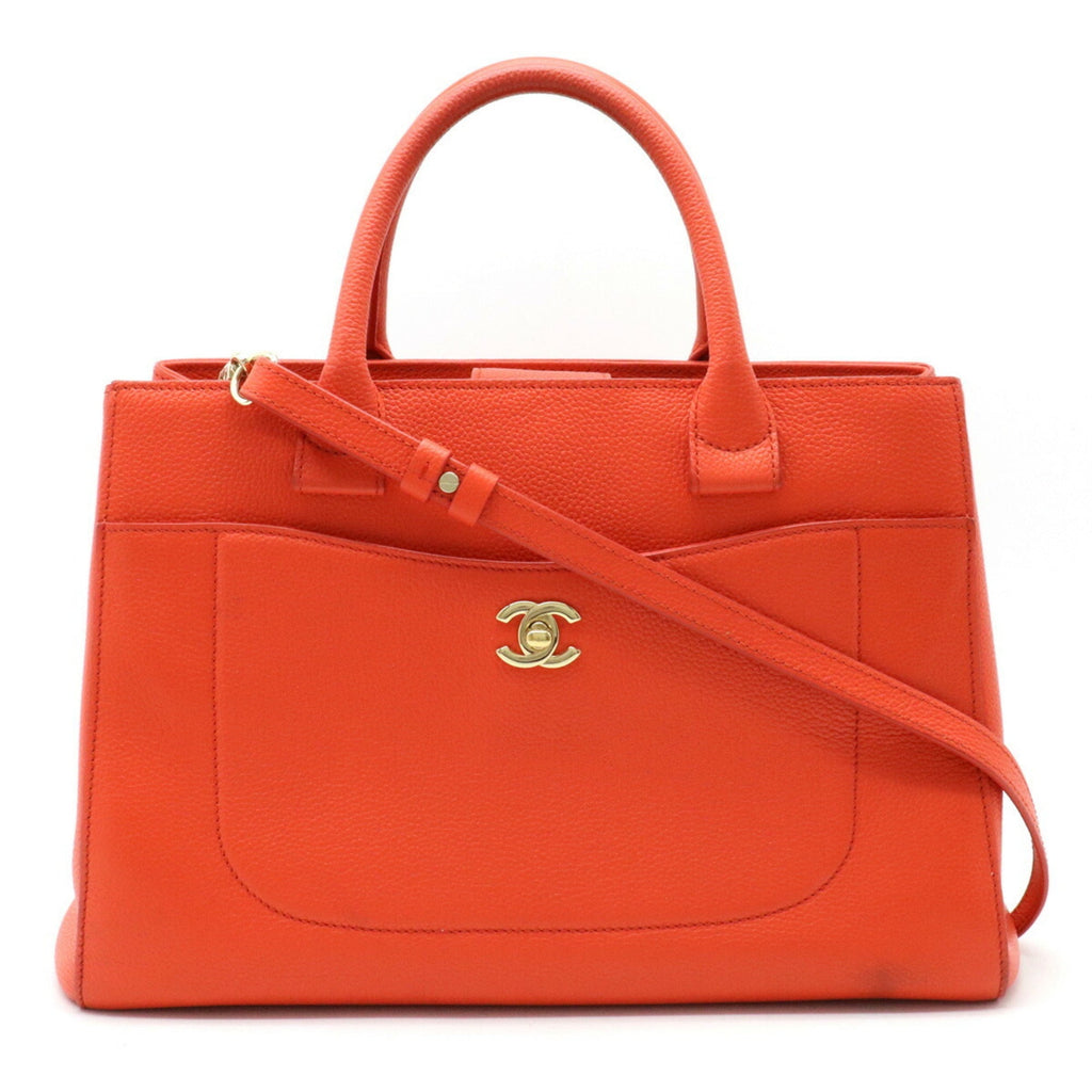 CHANEL Neo Executive Line Coco Mark Handbag Shoulder Bag Caviar Skin Leather Orange A69930