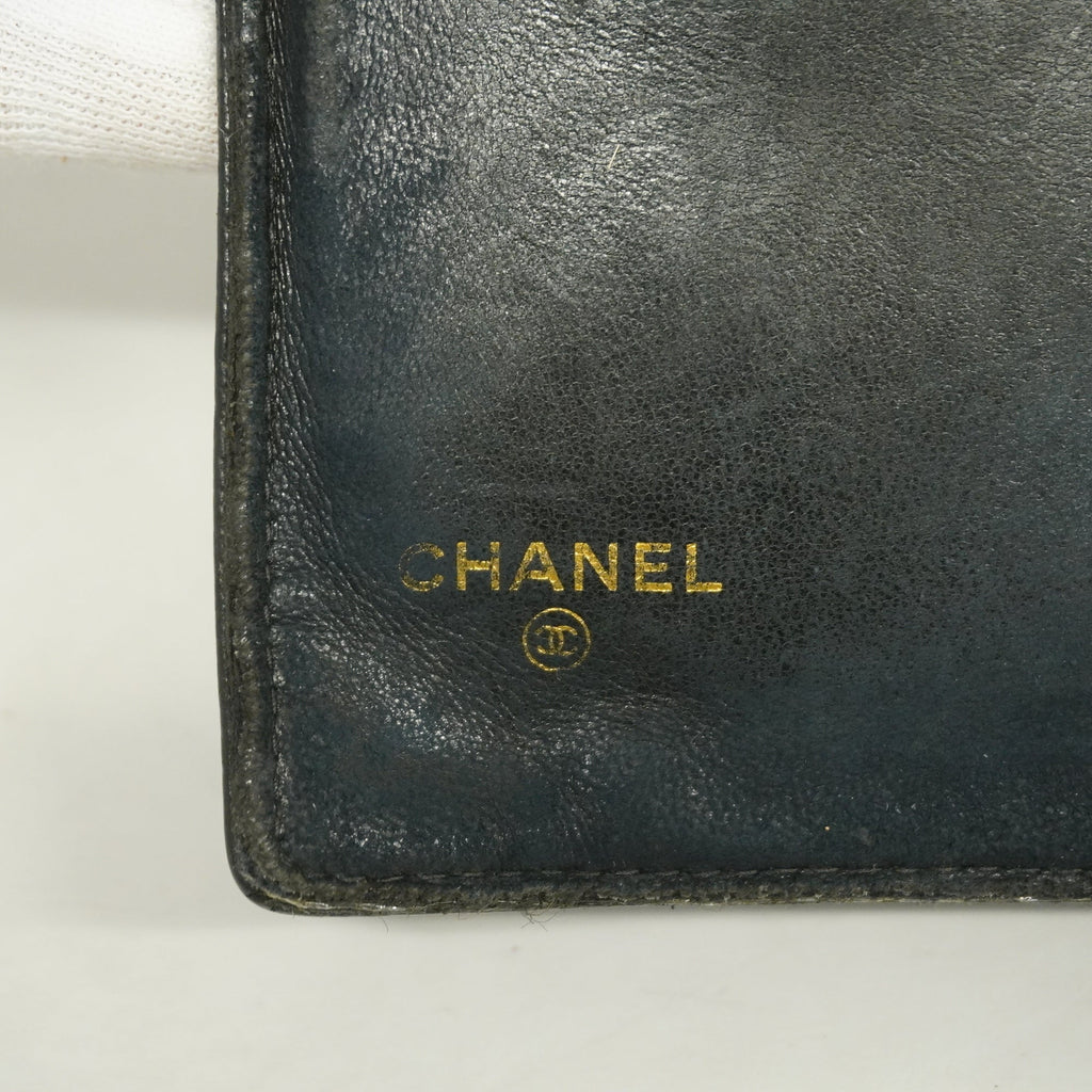 CHANEL[3cc2399]   long wallet caviar skin black gold metal