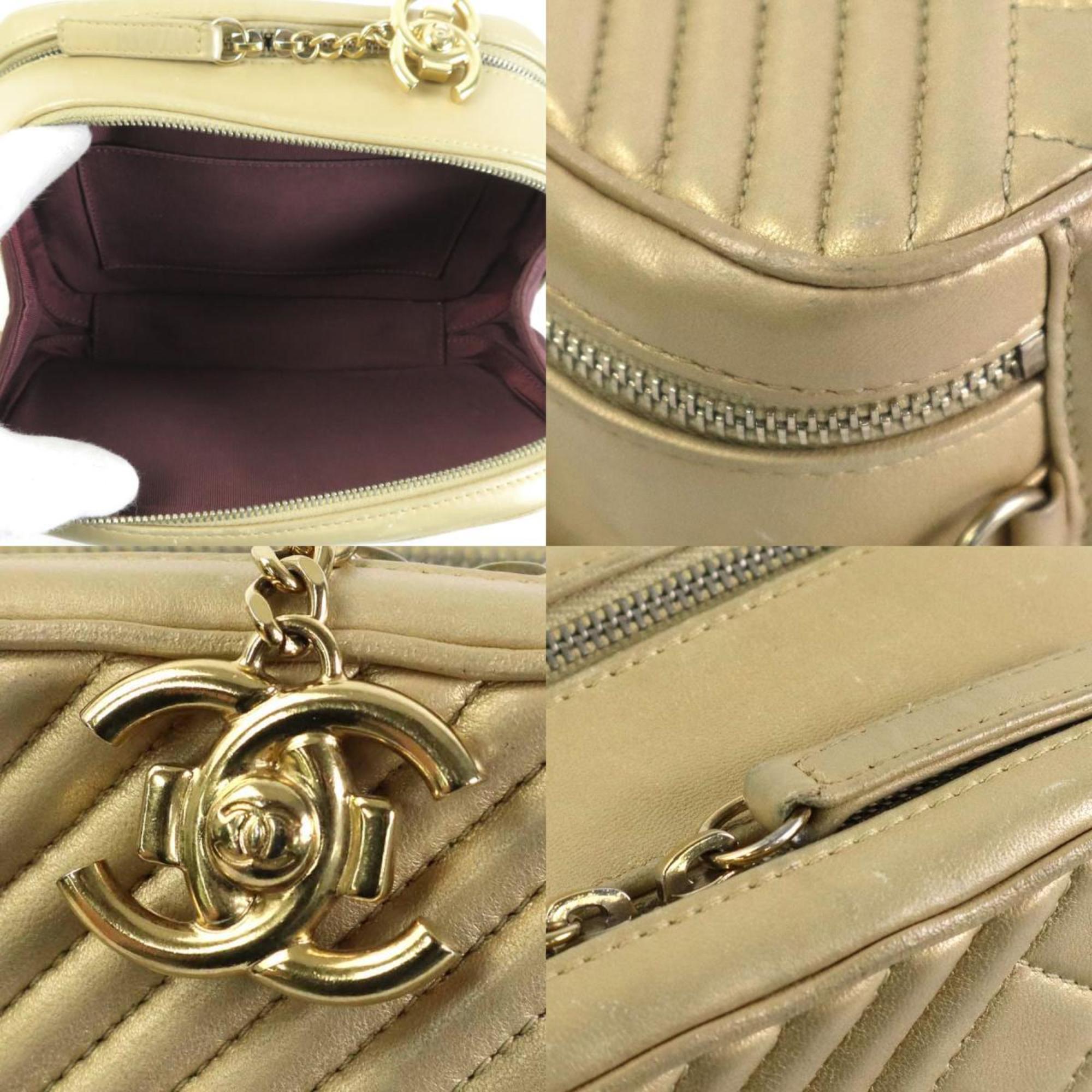 CHANEL Diagonal Shoulder Bag Matelasse Leather/Metal Gold Women's
