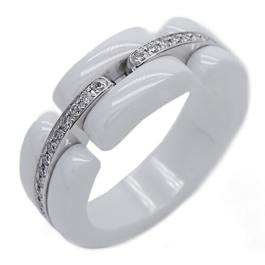 CHANEL Ring Women's 750WG White Ceramic Diamond Ultra T49 Approx. No. 8 Polished