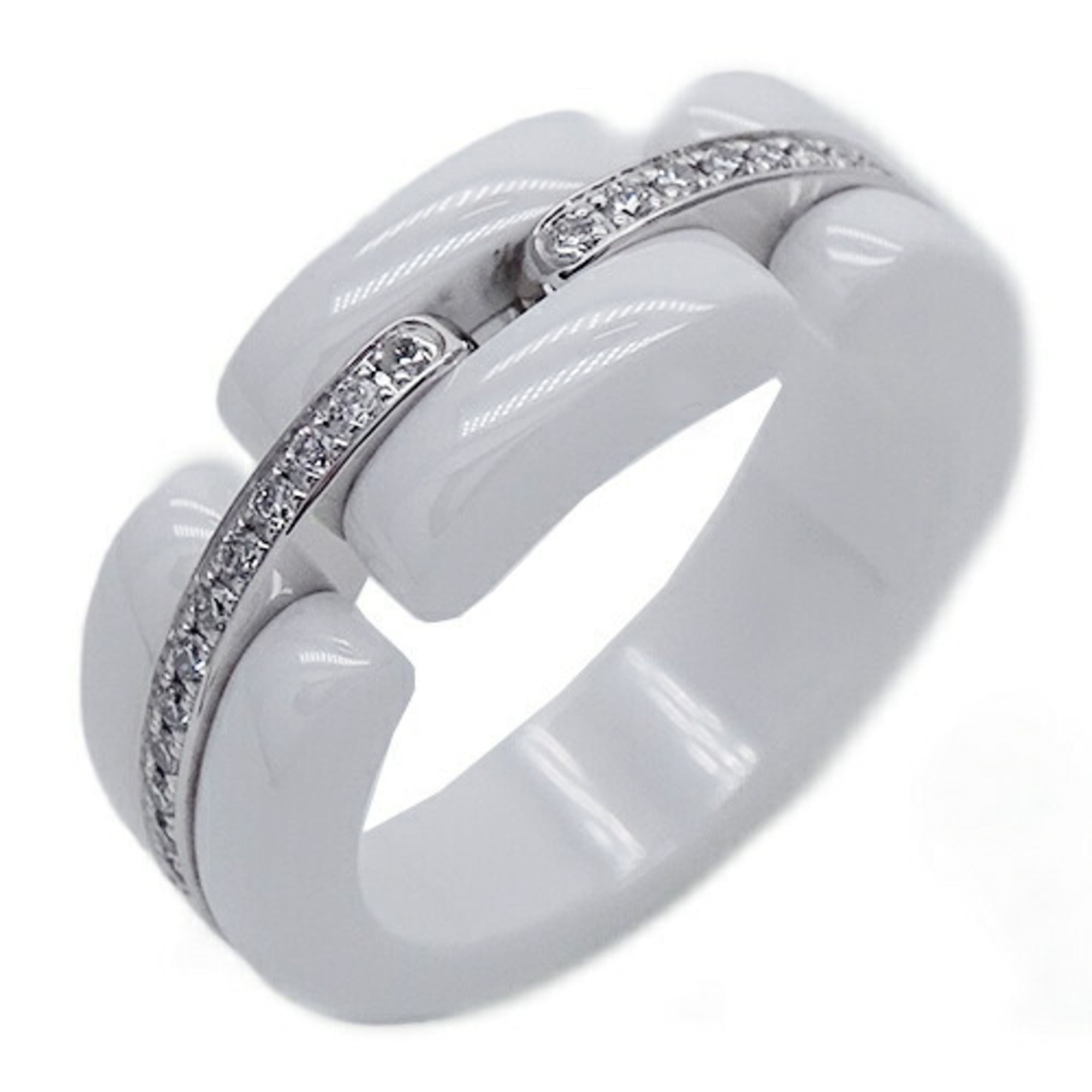 CHANEL Ring Women's 750WG White Ceramic Diamond Ultra T49 Approx. No. 8 Polished