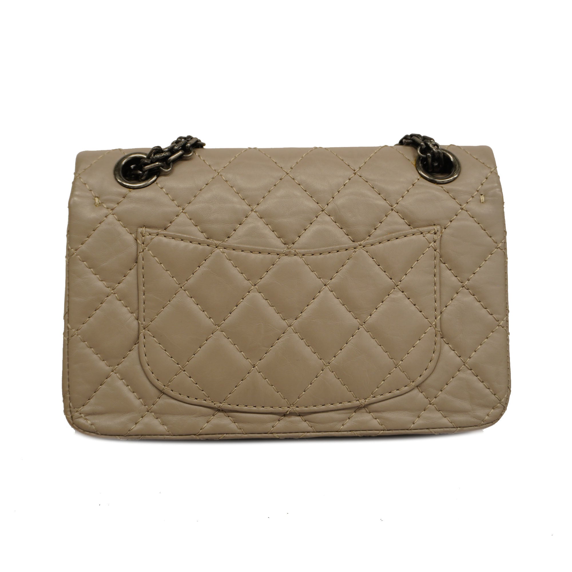 CHANELAuth  2.55 W Flap W Chain Lambskin Women's Leather Shoulder Bag Grayish