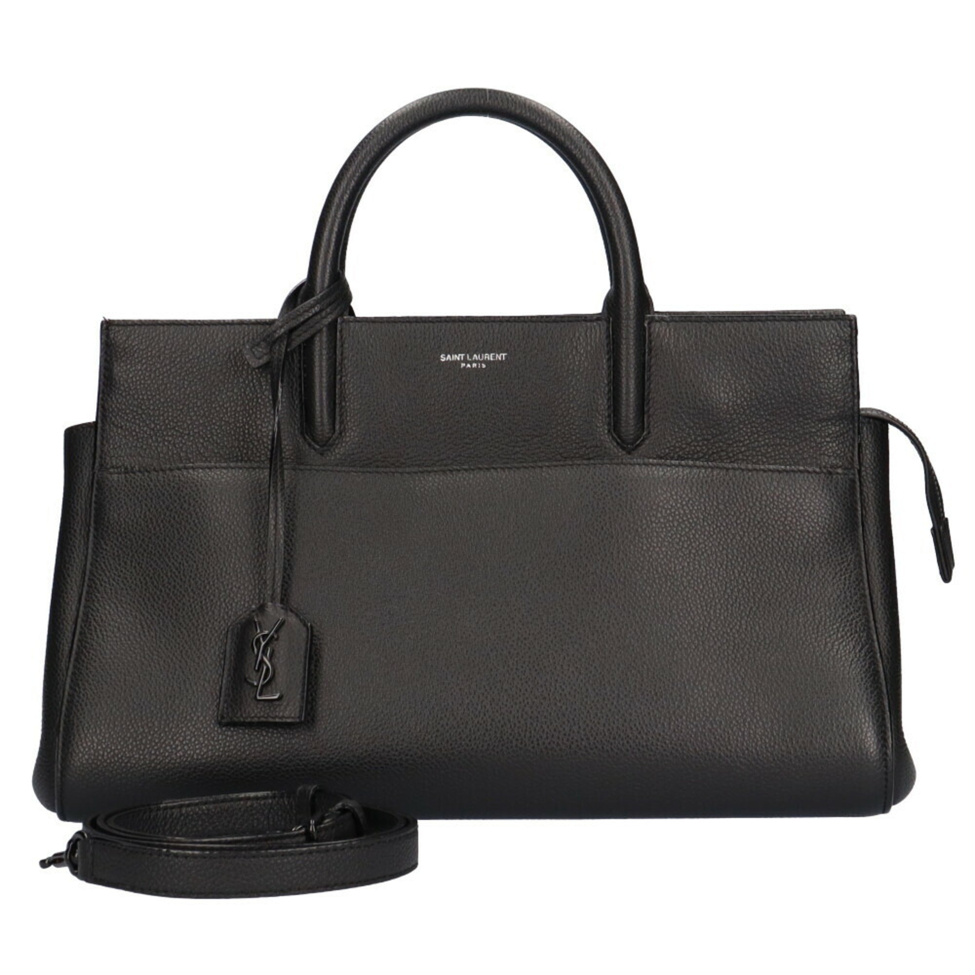 YVES SAINT LAURENT Cabalive Gauche Shoulder Bag Leather Black Women's