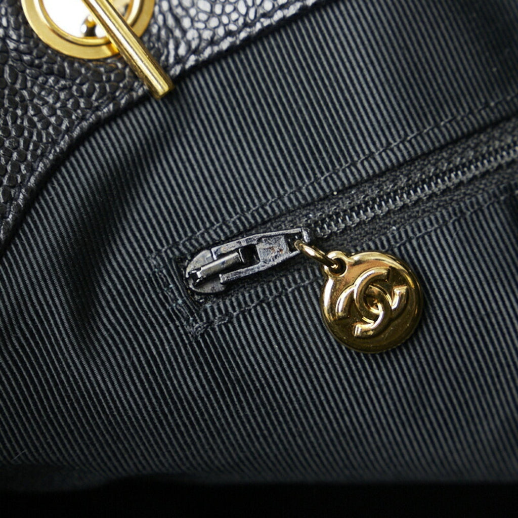 CHANEL here mark chain tote bag shoulder black caviar skin ladies