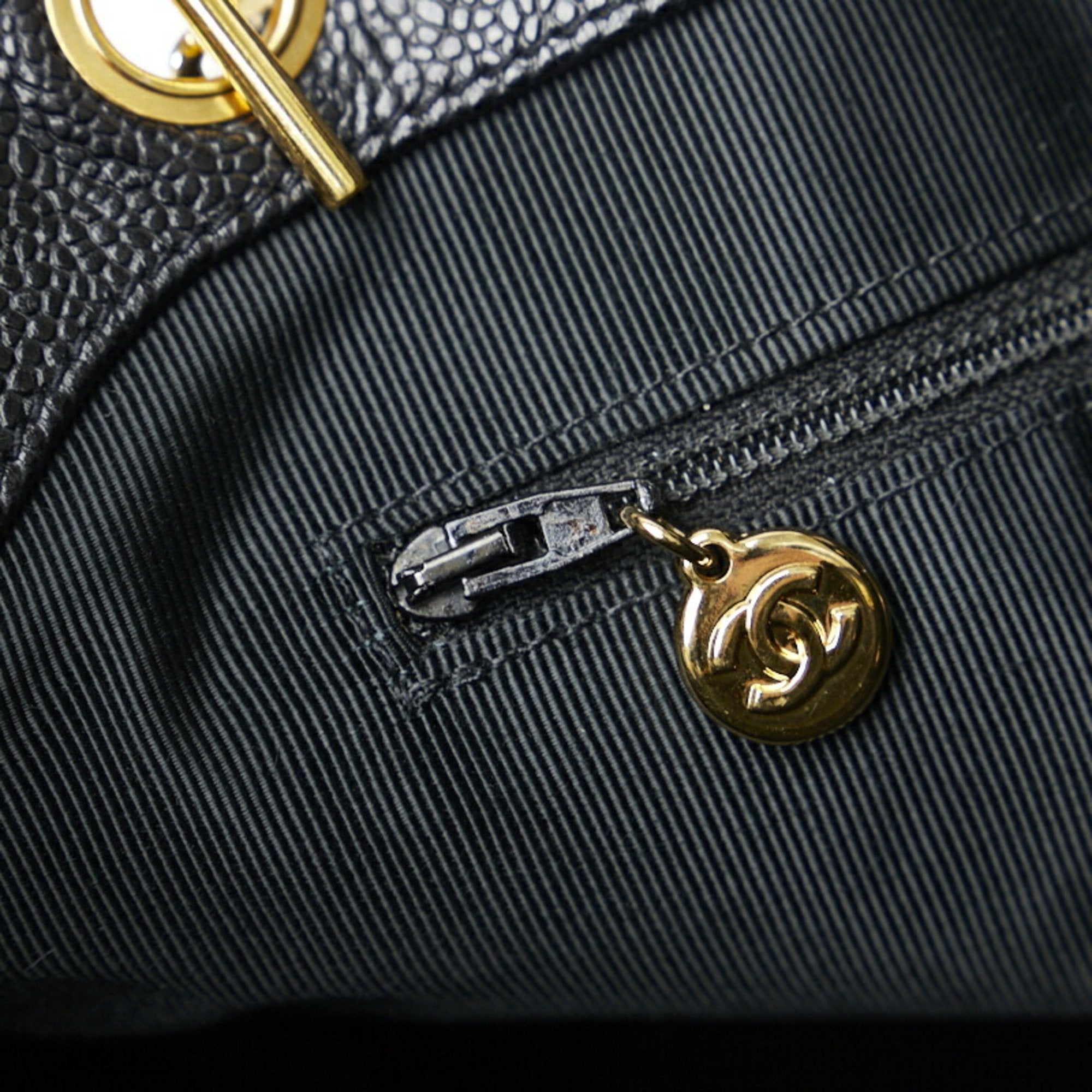 CHANEL here mark chain tote bag shoulder black caviar skin ladies