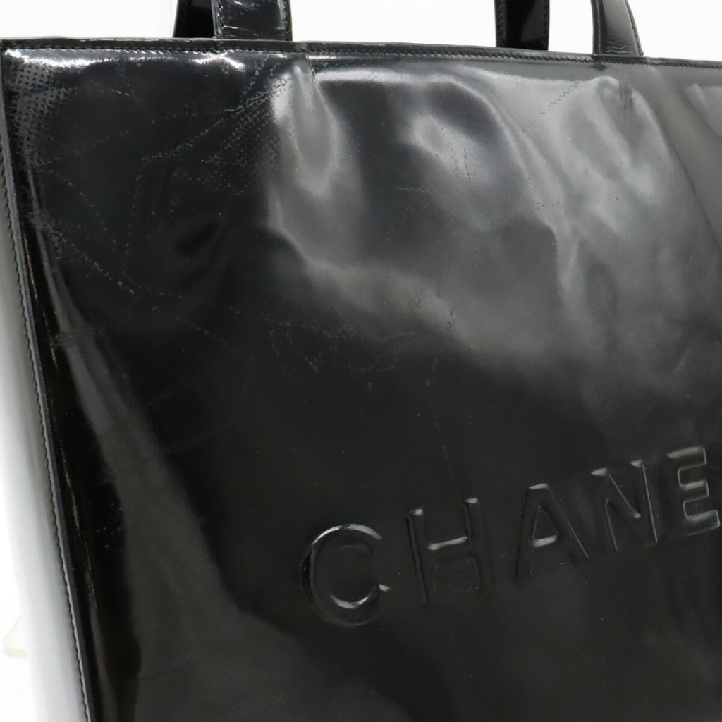 CHANEL tote bag shoulder enamel patent leather black