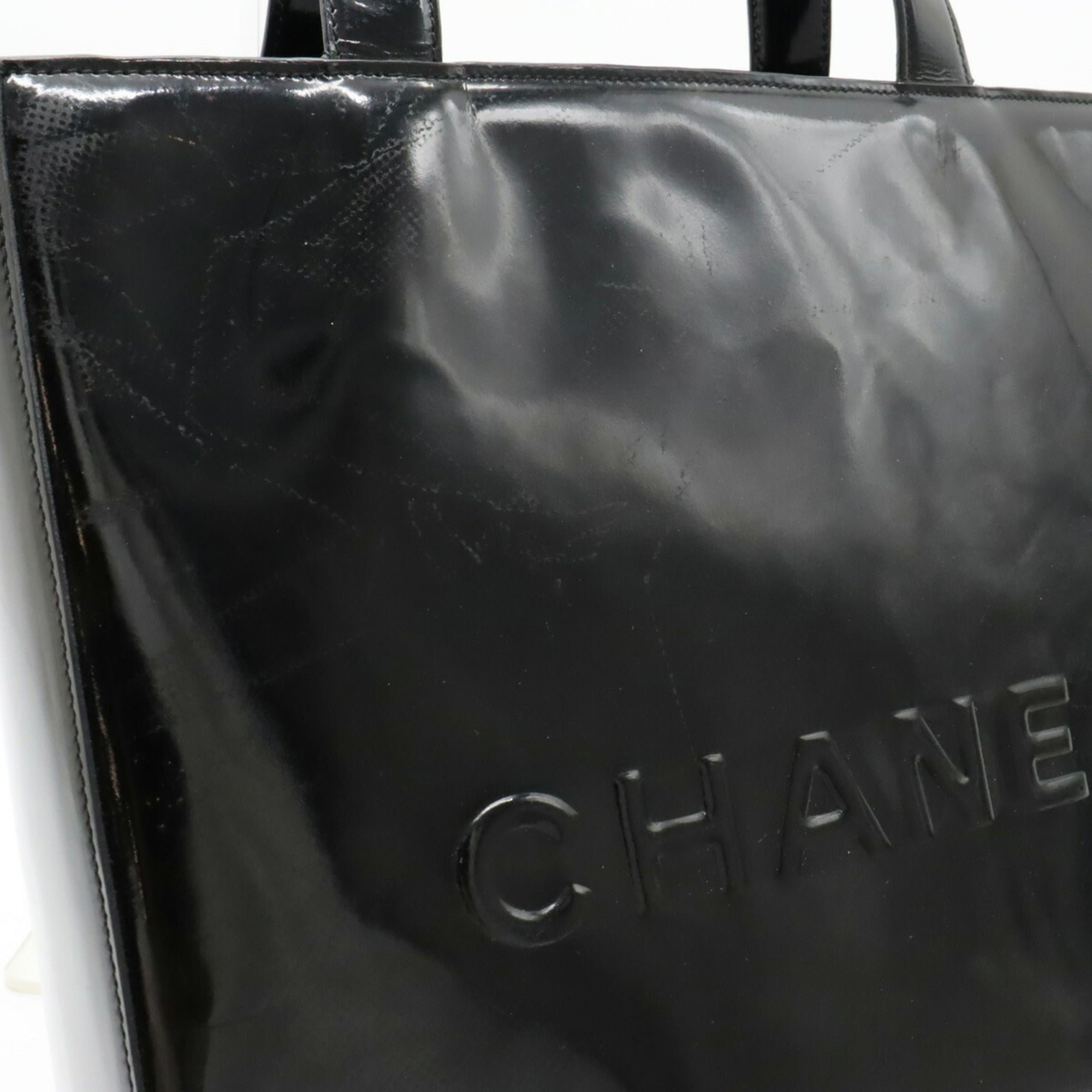 CHANEL tote bag shoulder enamel patent leather black