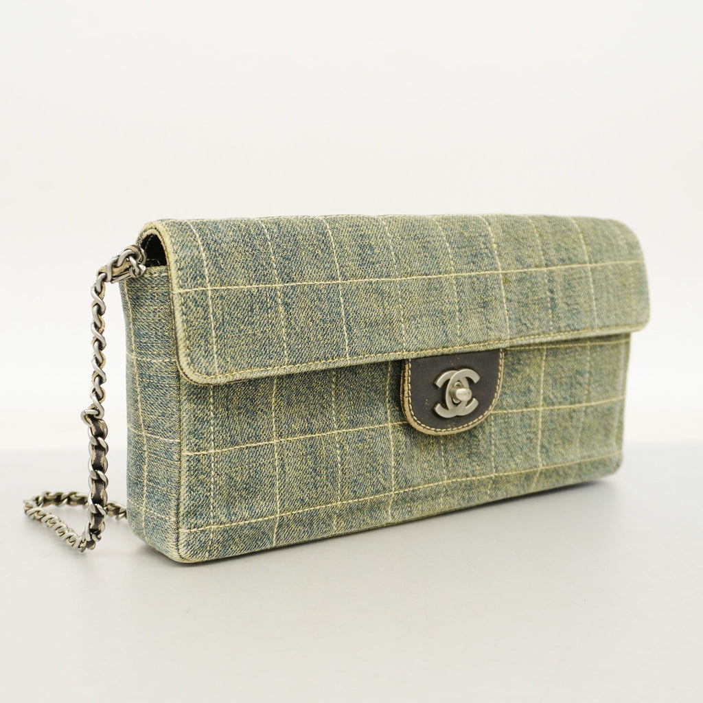 CHANEL  Chocolate Bar Chain Shoulder Women's Denim Shoulder Bag Blue
