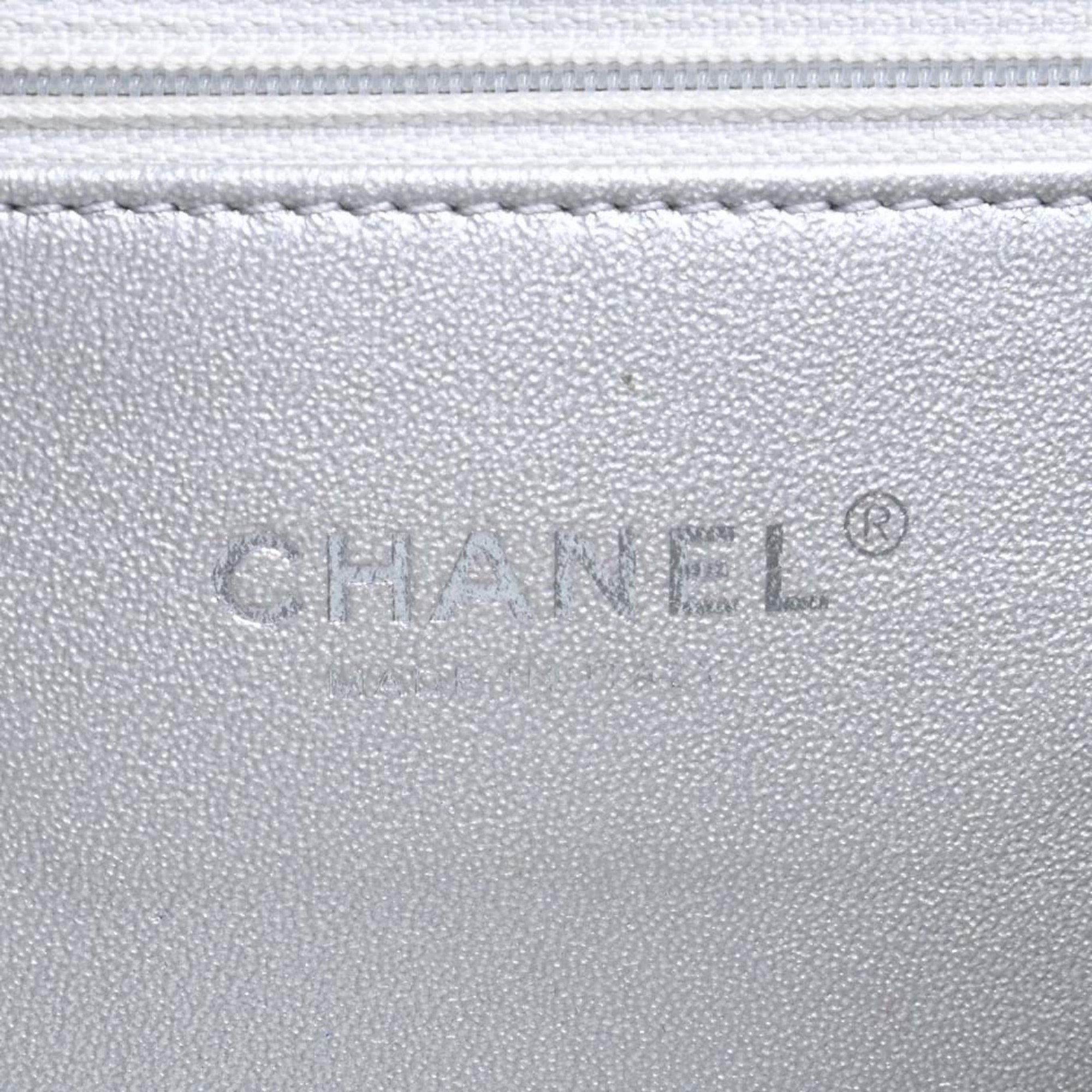 CHANEL Caviar Skin Matelasse CC Filigree Chain Shoulder Bag Silver Ladies