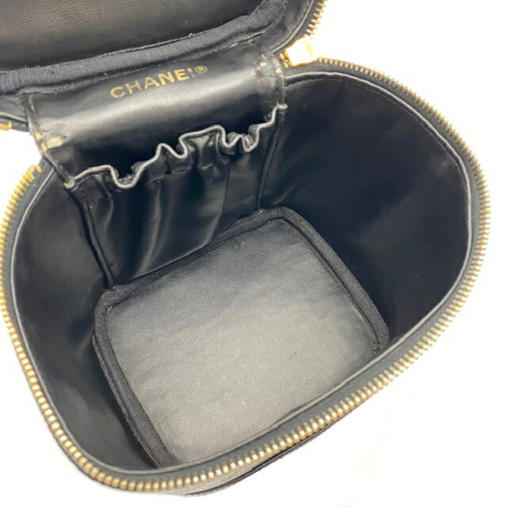 CHANEL Vanity Bag Coco Mark Caviar Skin Women's Black