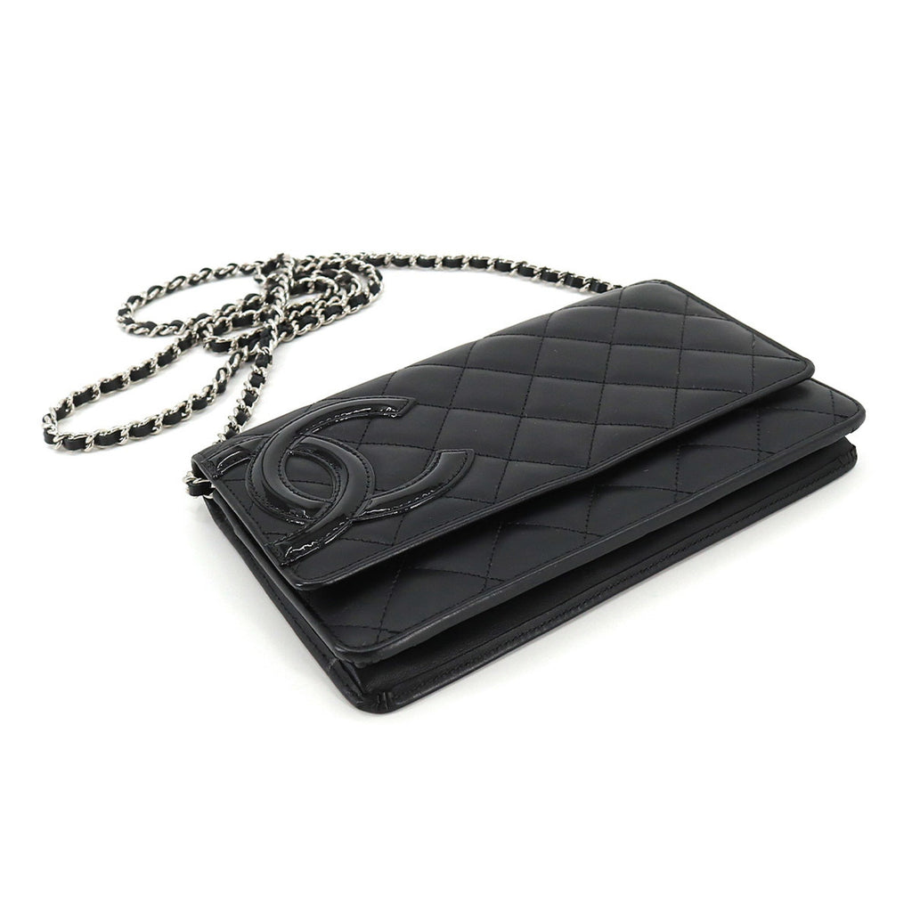 CHANEL cambon line chain wallet folio long leather enamel black silver metal fittings A46646 Cambon Line Chain Wallet