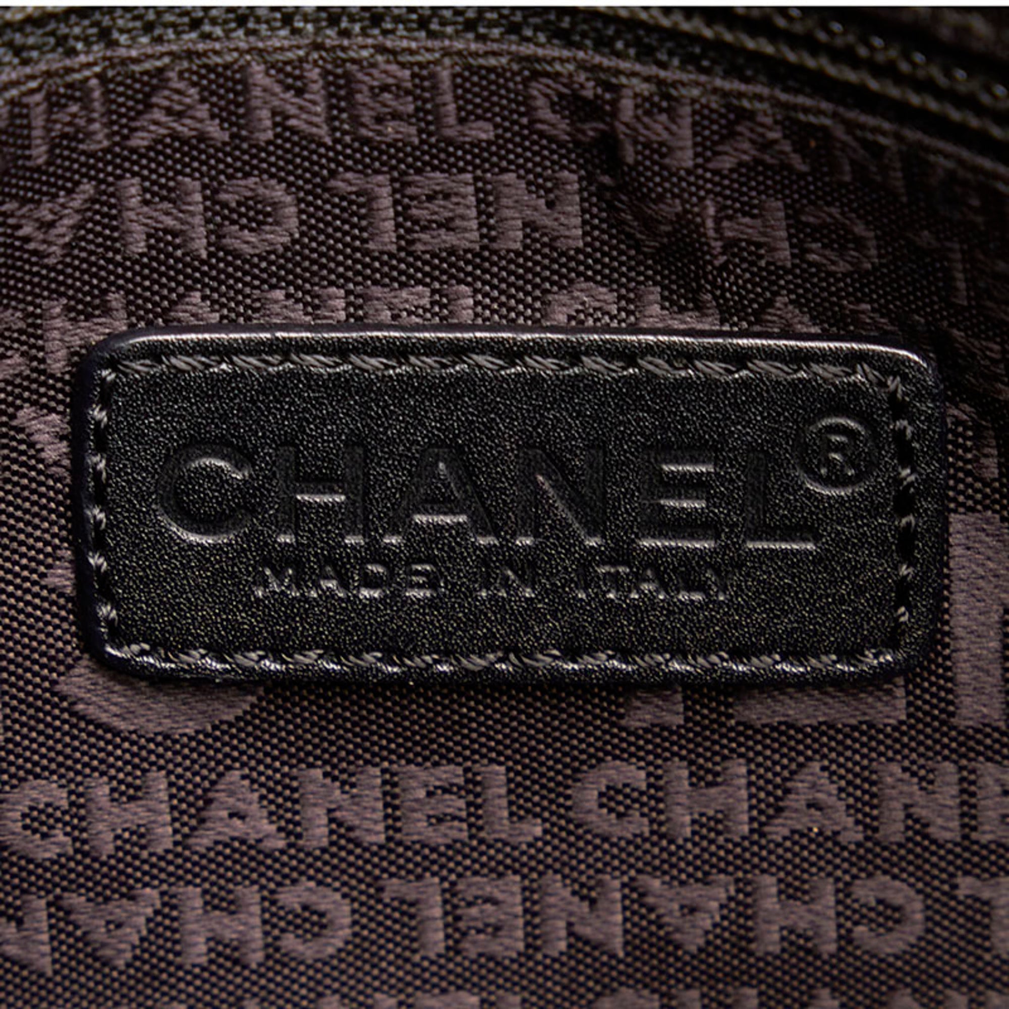 CHANEL Chocolate Bar Coco Mark Handbag Boston Bag Black Leather Ladies