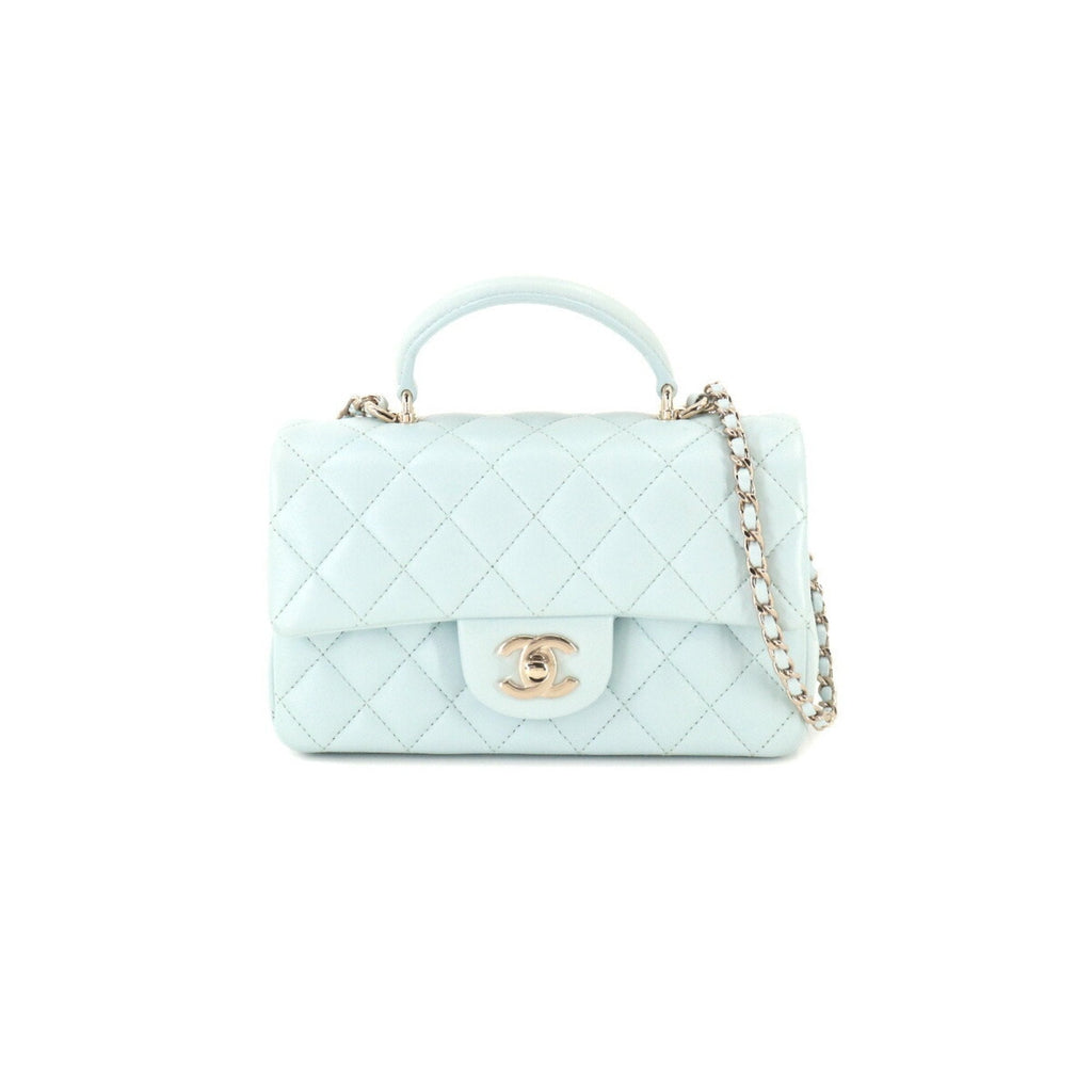Chanel matelasse top handle mini flap 2way hand chain shoulder bag leather light blue AS2431 Matelasse Bag