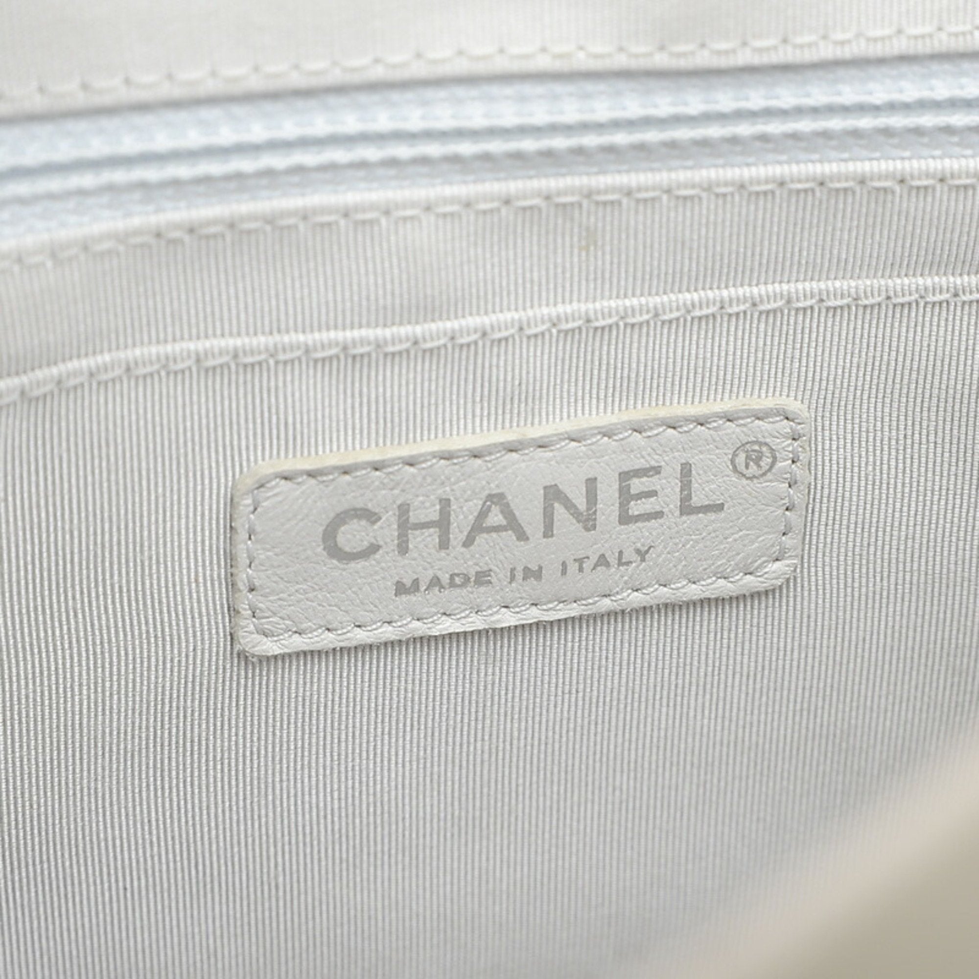 CHANEL Chevron V Stitch Rucksack Backpack Leather Silver A91121