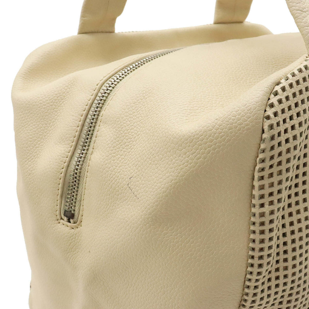 CHANEL Cocomark Handbag Boston Punching Mesh Leather Beige