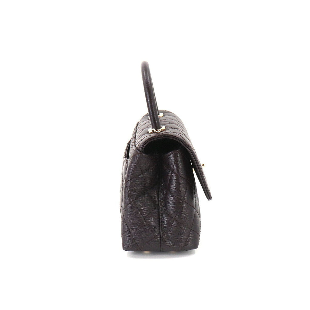 Chanel Coco Handle Matelasse 2way Hand Shoulder Bag Caviar Skin Leather Dark Brown A92990