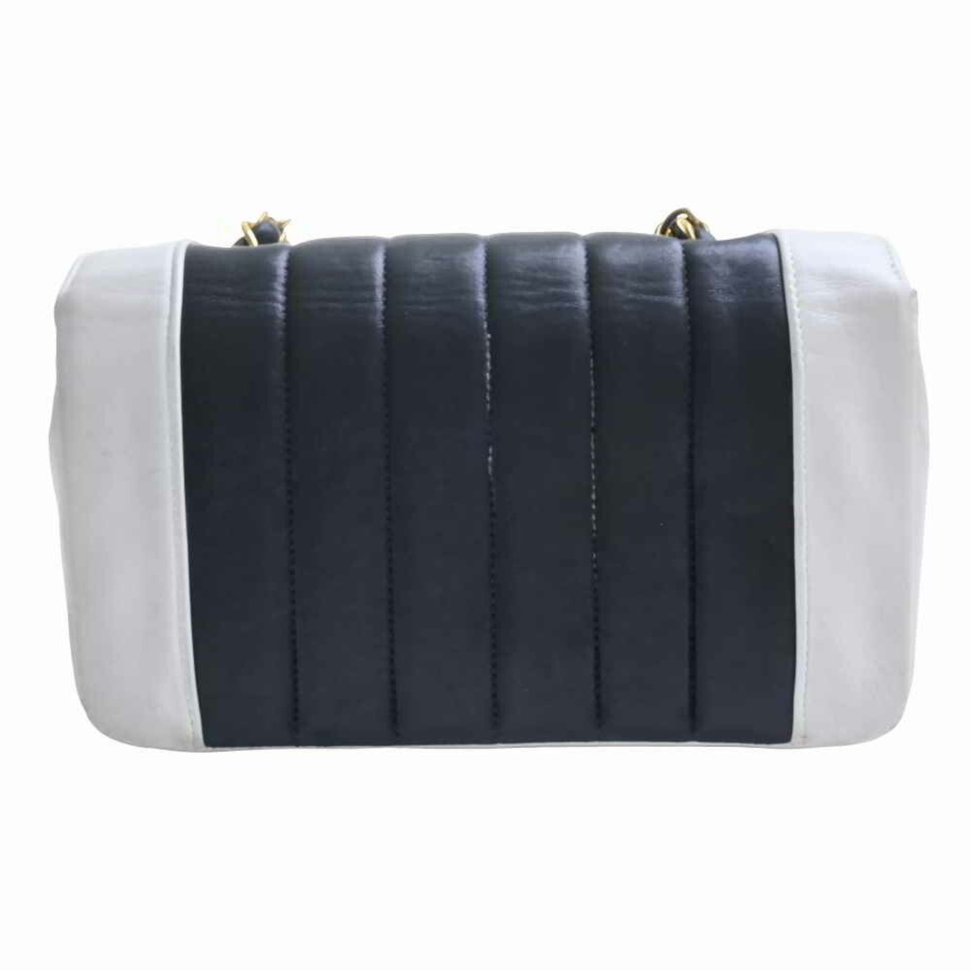 Chanel Lambskin Mademoiselle Coco Mark Mini Chain Shoulder Bag Navy White