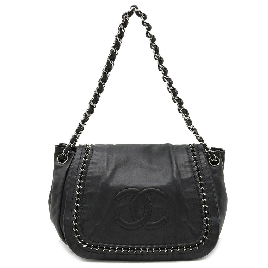 CHANEL luxury line here mark shoulder bag chain leather black