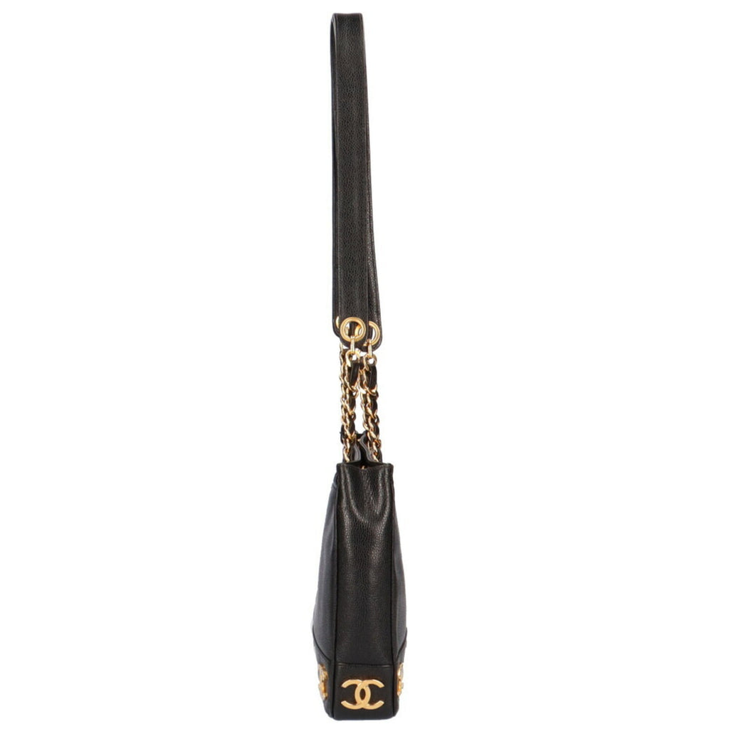 CHANEL Chain Triple Coco Shoulder Bag Caviar Skin Black Women's