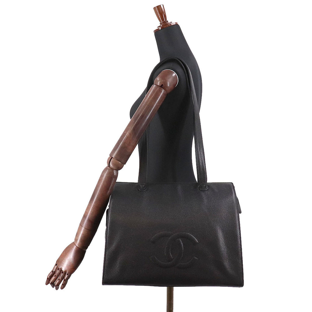 CHANEL Cocomark Tote Bag Caviar Skin Black Gold Hardware Vintage