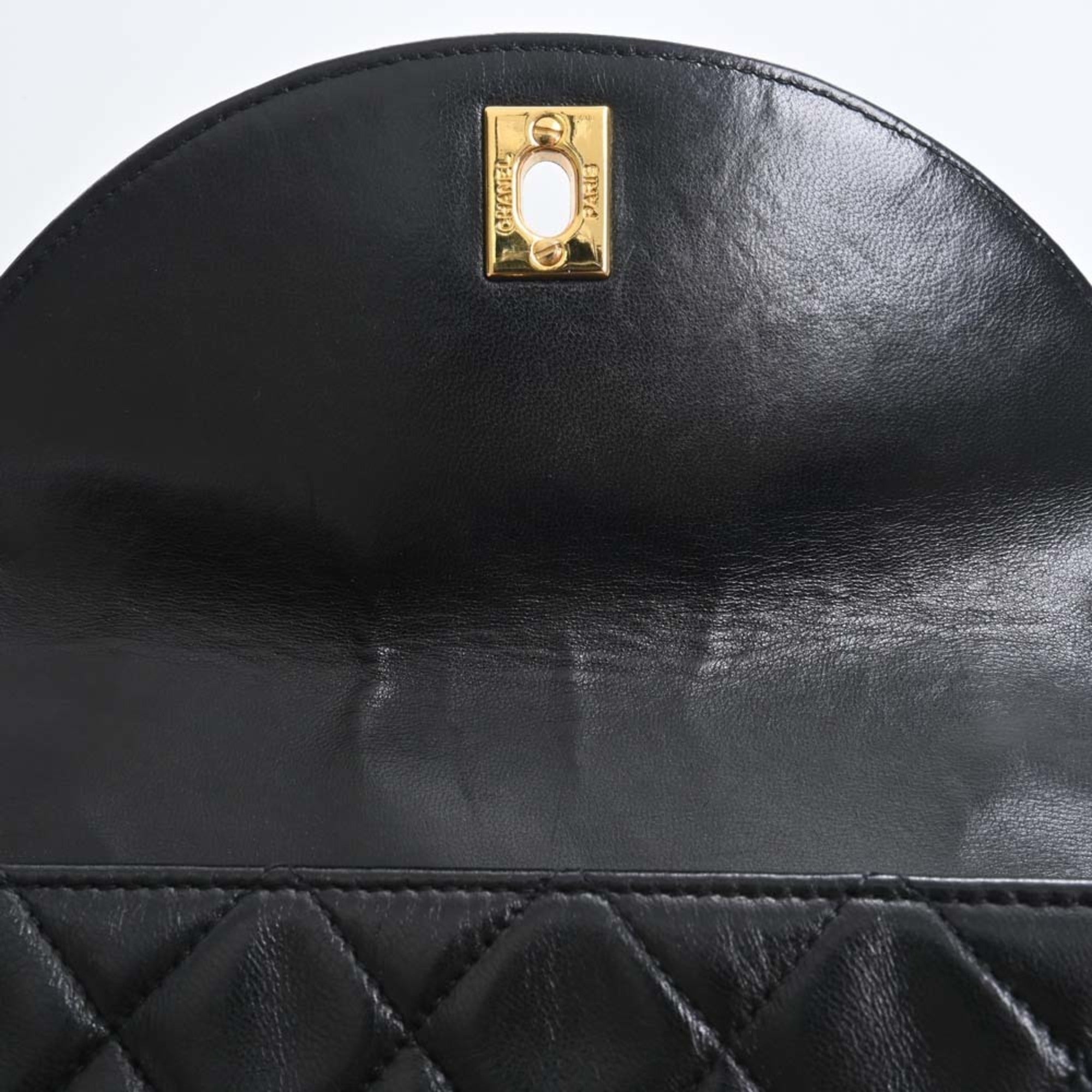 CHANEL Lambskin Matelasse Coco Mark Turnlock Shoulder Bag Black Ladies
