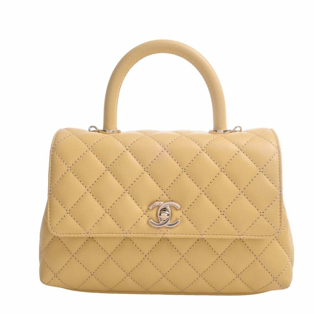 CHANEL Caviar Skin Matelasse Coco Mark Chain Shoulder Bag Yellow Ladies