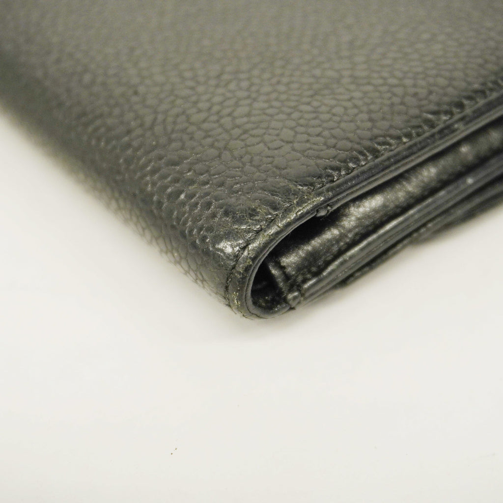 CHANEL  Gold Hardware Women's Caviar Leather Long Wallet [bi-fold] Black