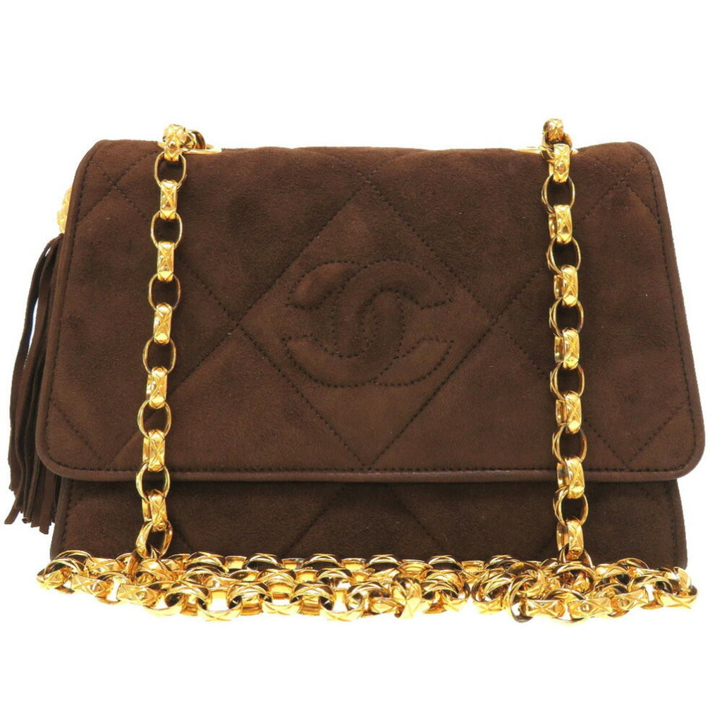 CHANEL Matelasse Coco Mark Suede Brown Shoulder Bag