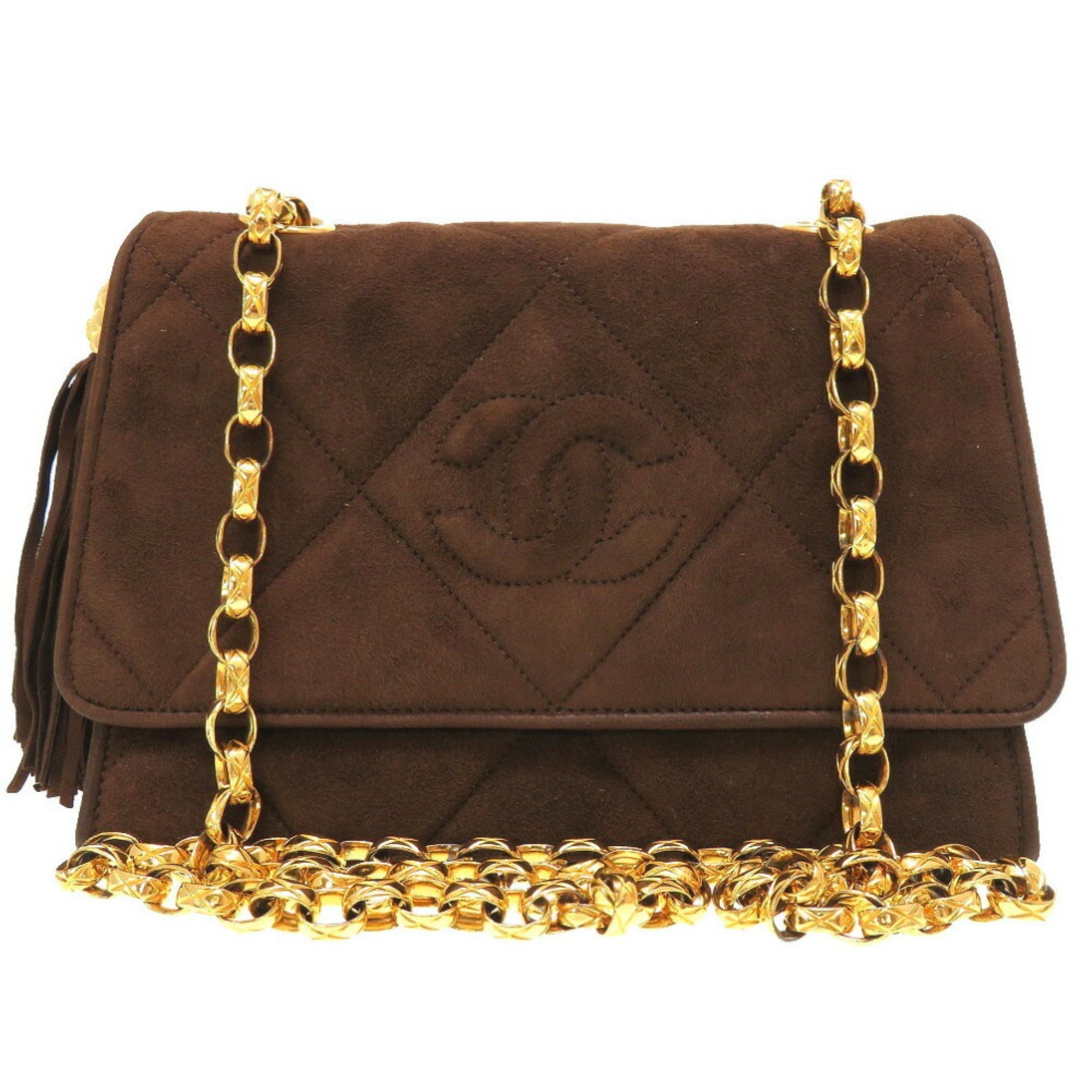 CHANEL Matelasse Coco Mark Suede Brown Shoulder Bag