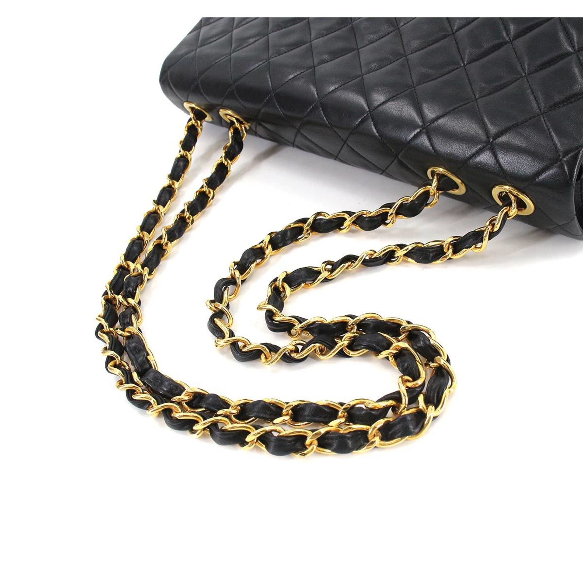 Chanel Decamato matelasse 34 chain shoulder bag leather black A01094 vintage gold metal fittings Matelasse Bag