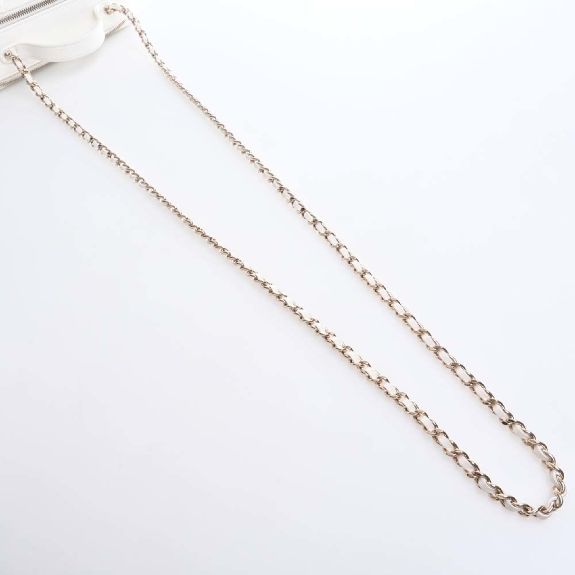 CHANEL Leather Matelasse Coco Mark Chain Shoulder Bag Vanity White Ladies