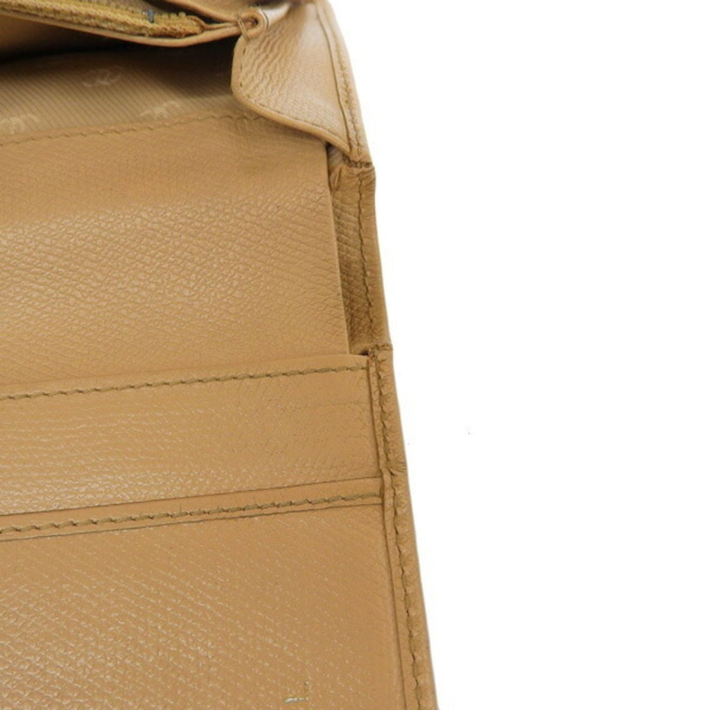 CHANEL Leather Coco Button Bifold Long Wallet Beige Ladies