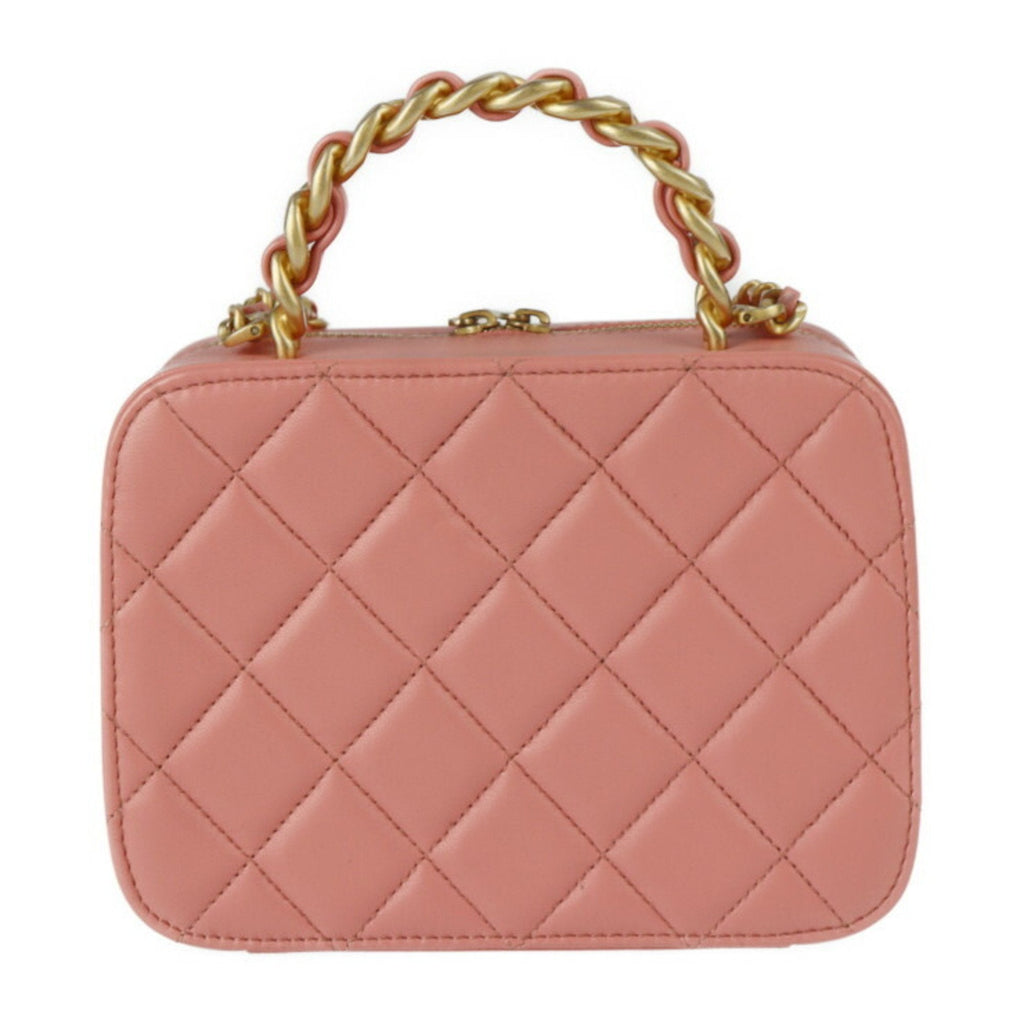 CHANEL Small Vanity Shoulder Bag AS3318 Leather Pink Series Gold Metal Fittings Top Handle Case Matrasse Coco Mark Chain 2WAY Handbag Round Fastener
