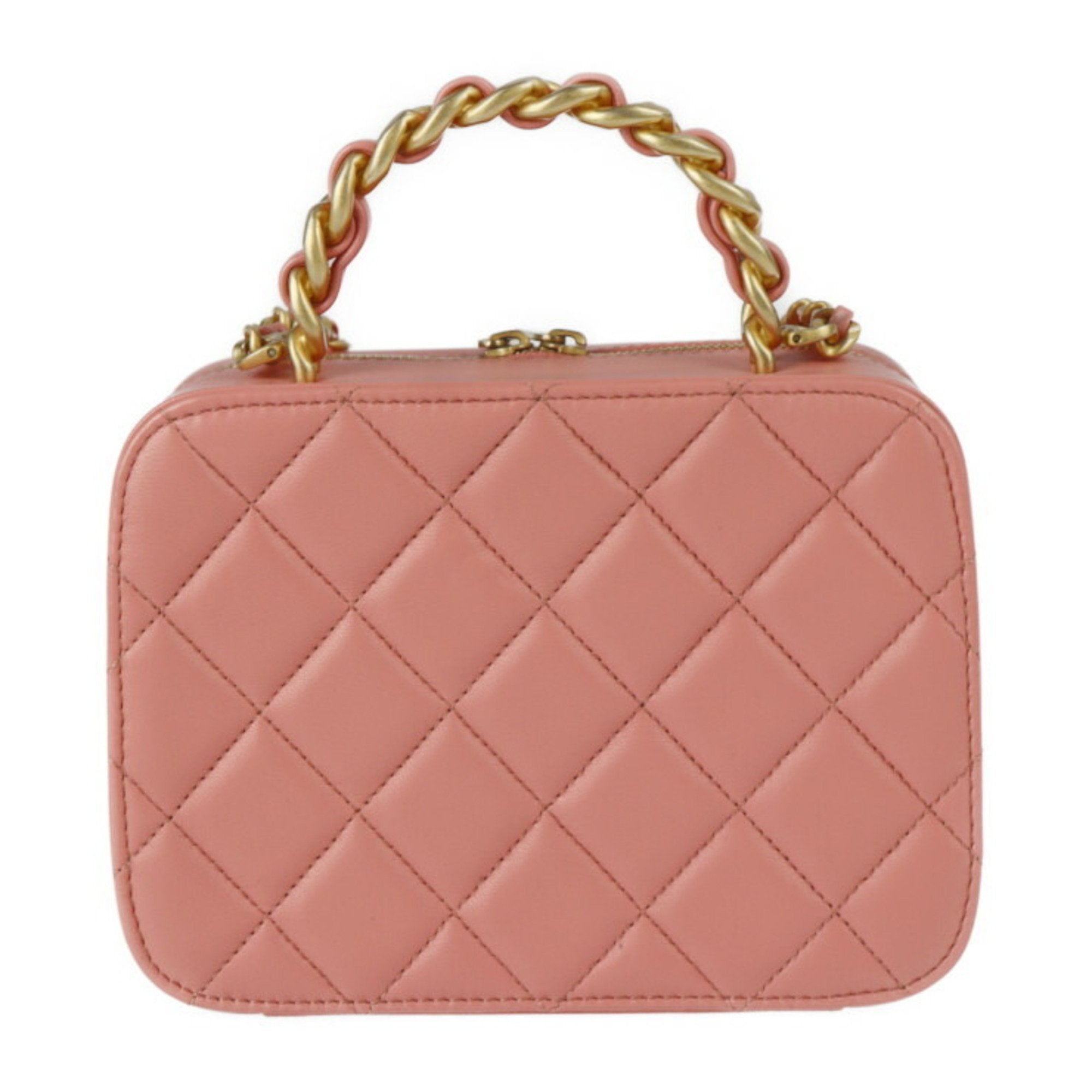 CHANEL Small Vanity Shoulder Bag AS3318 Leather Pink Series Gold Metal Fittings Top Handle Case Matrasse Coco Mark Chain 2WAY Handbag Round Fastener