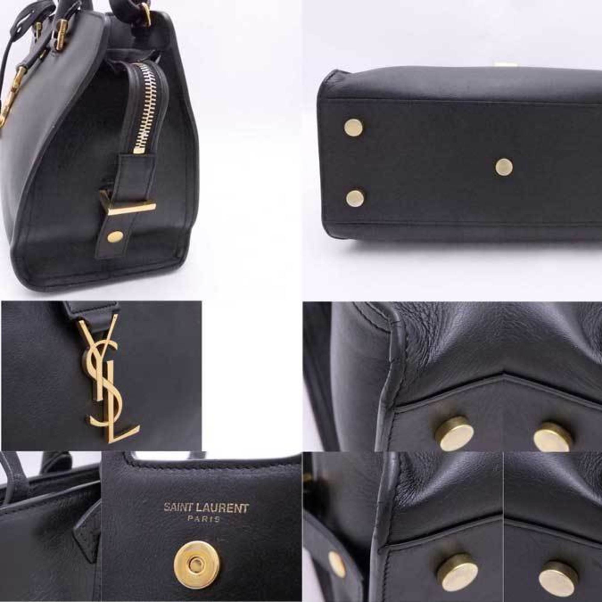 SAINT LAURENT Handbag Shoulder Bag Baby Cabas Leather Black Gold Women's