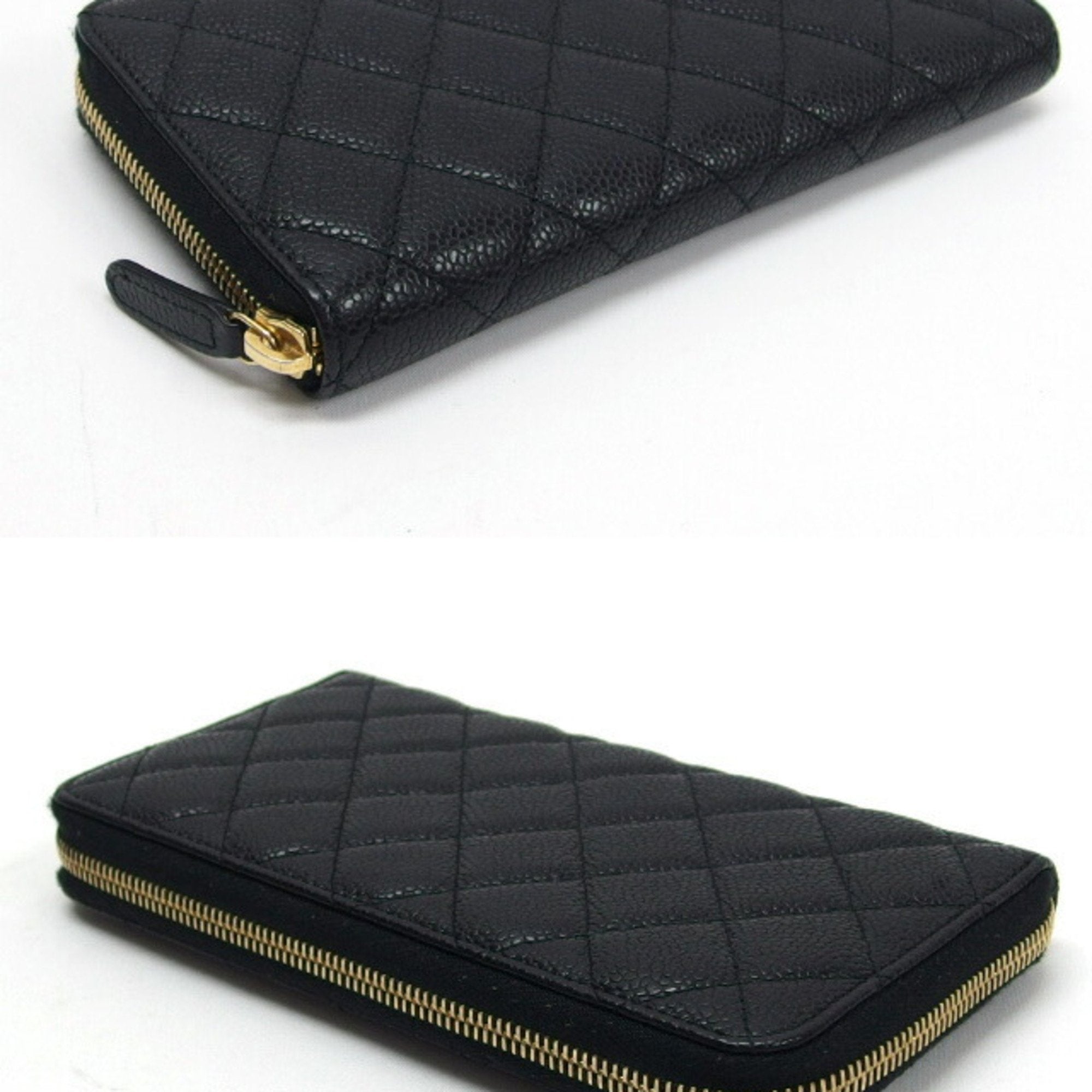 CHANEL Matelasse round long wallet caviar skin