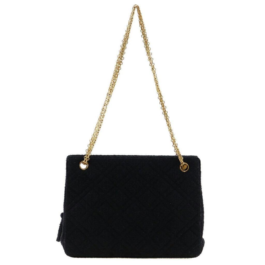 CHANEL Chainback Shoulder Bag Matelasse Tweed x Gold Plated Black Ladies