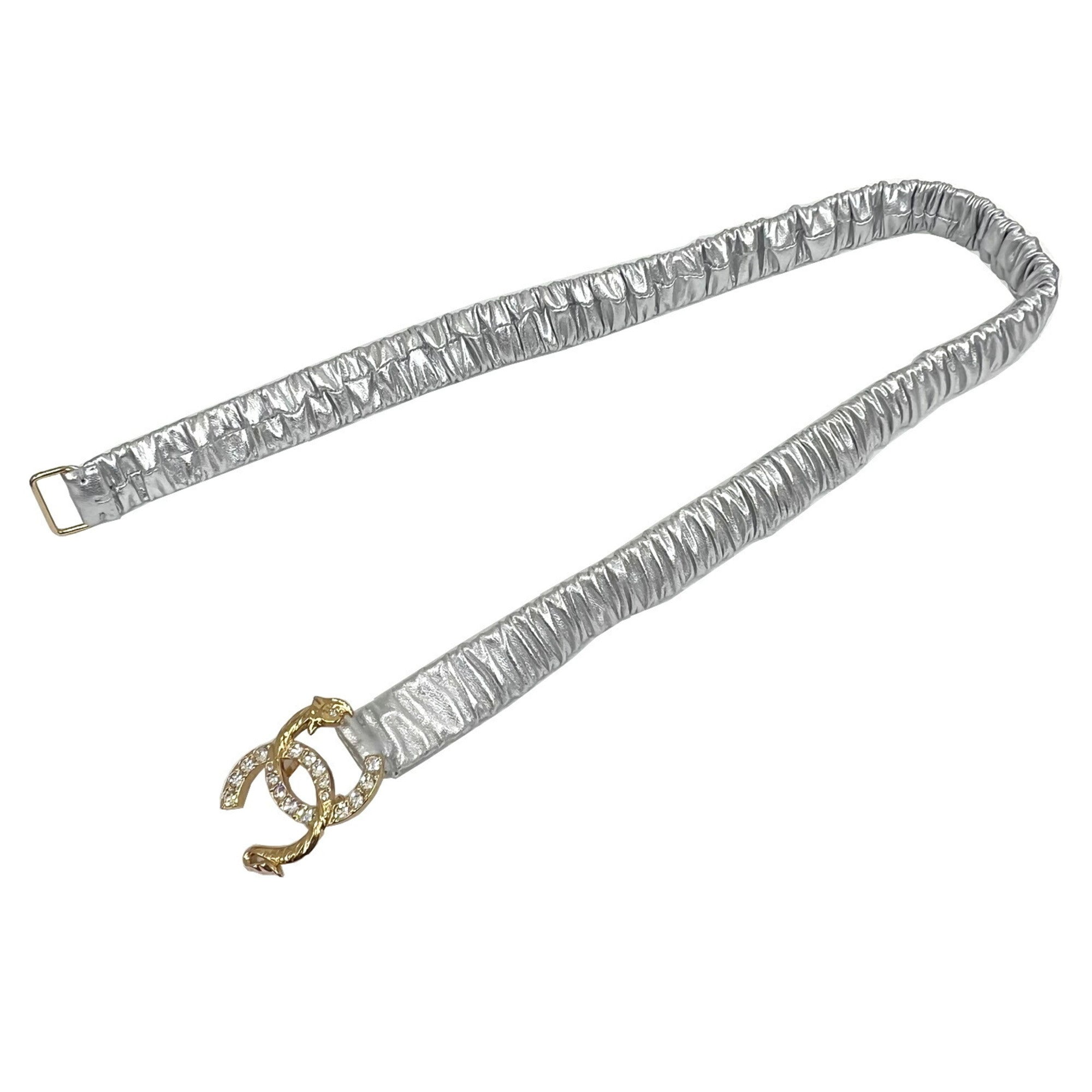 CHANEL Coco Mark Belt Rhinestone Leather A23C AA8829 Size 75 Silver New Ladies