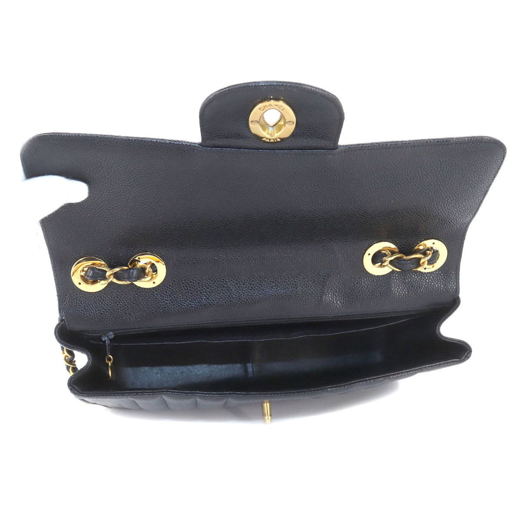 CHANEL Mademoiselle Chain Shoulder Bag Caviar Skin Black Coco Mark Gold Hardware Vintage