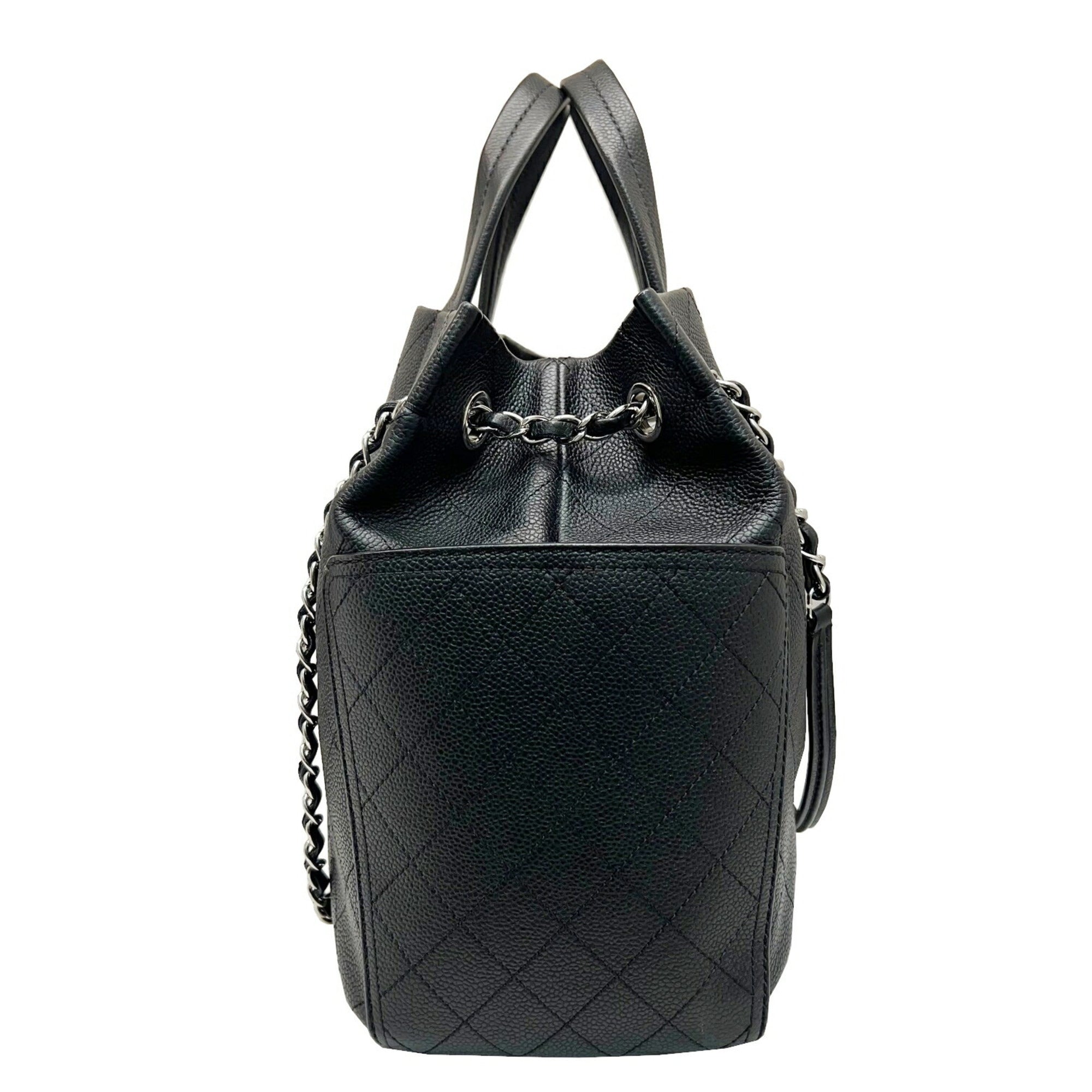 CHANEL Wild Stitch Shoulder Handbag Chain Tote Caviar Skin Black No. 19 Women's