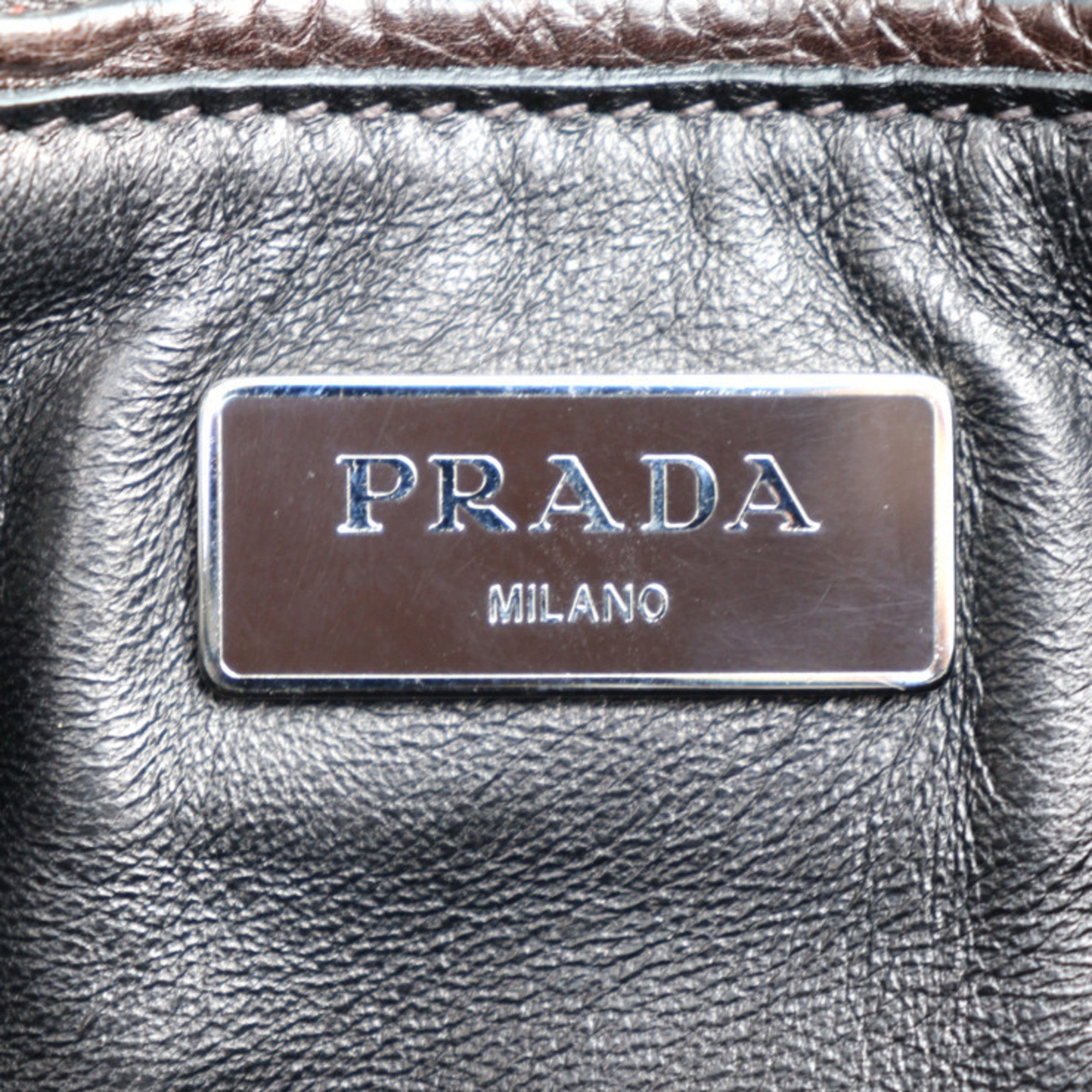PRADA Handbag BN2625 Gray Scarf MORO Dark Brown Silver Metal Fittings 2WAY Shoulder Bag All Leather [The inside is also made of leather for a luxurious feel]